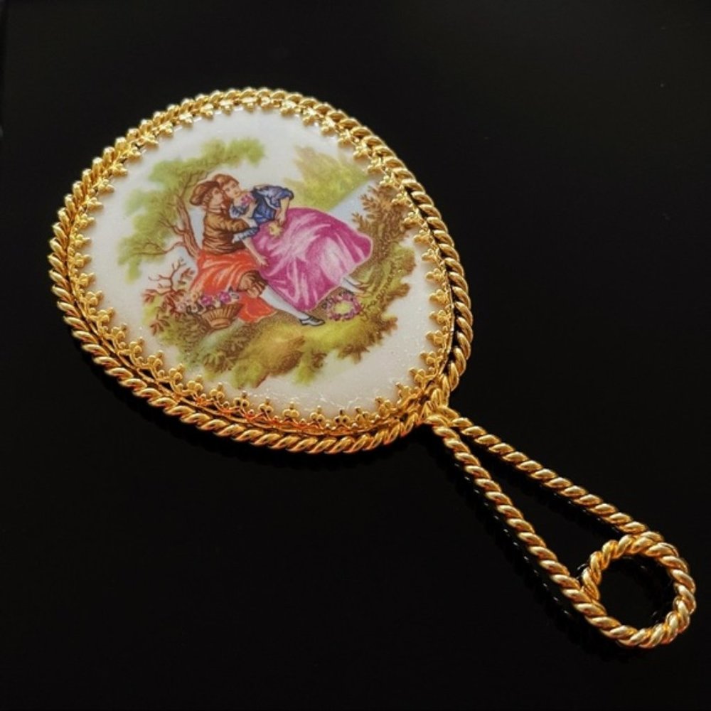 Antique Porcelain Mirror With Gold Trims